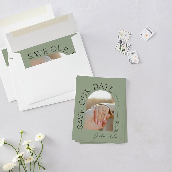 Love Is Patient Save the Date Petite Cards Thyme Signature smooth Blank No Standard