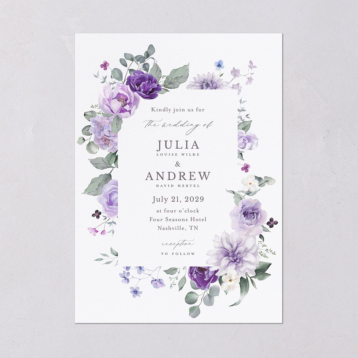 Elegant Floral Wedding Invitations Lilac Signature Blank Standard No