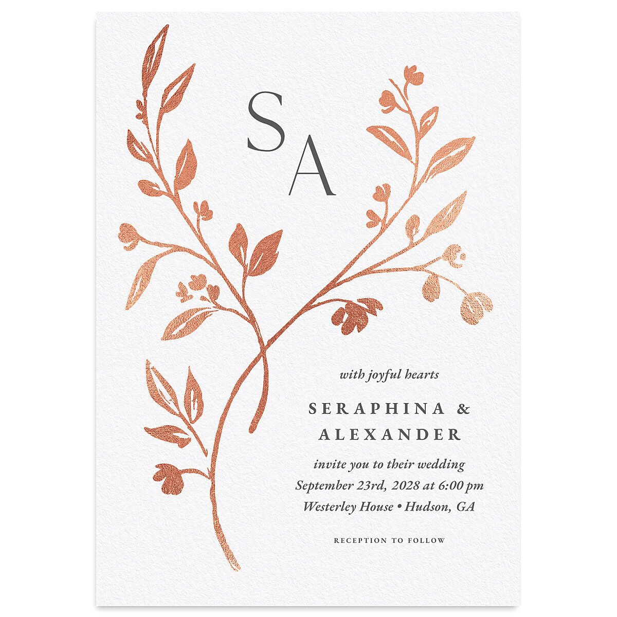 Botanical Initials Foil Wedding Invitations