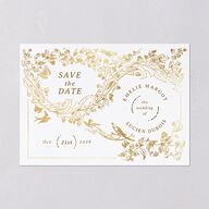Vintage Toile Foil Save the Date Cards Gold Marigold Signature smooth Blank No