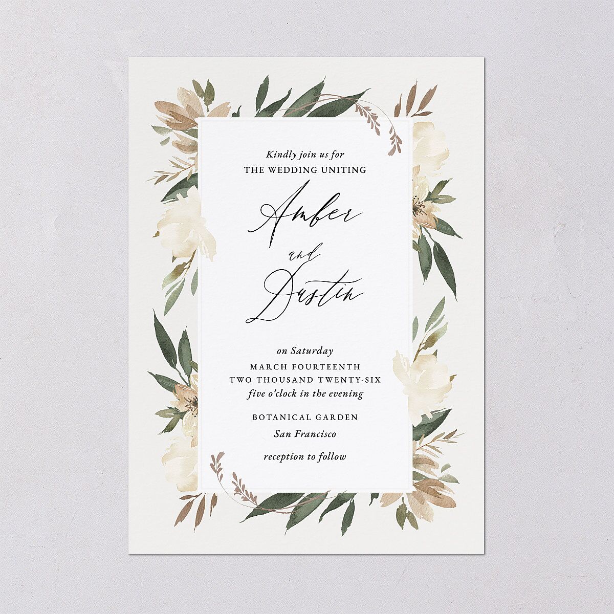 Neutral Greenery Wedding Invitations Thyme Signature Blank No Standard