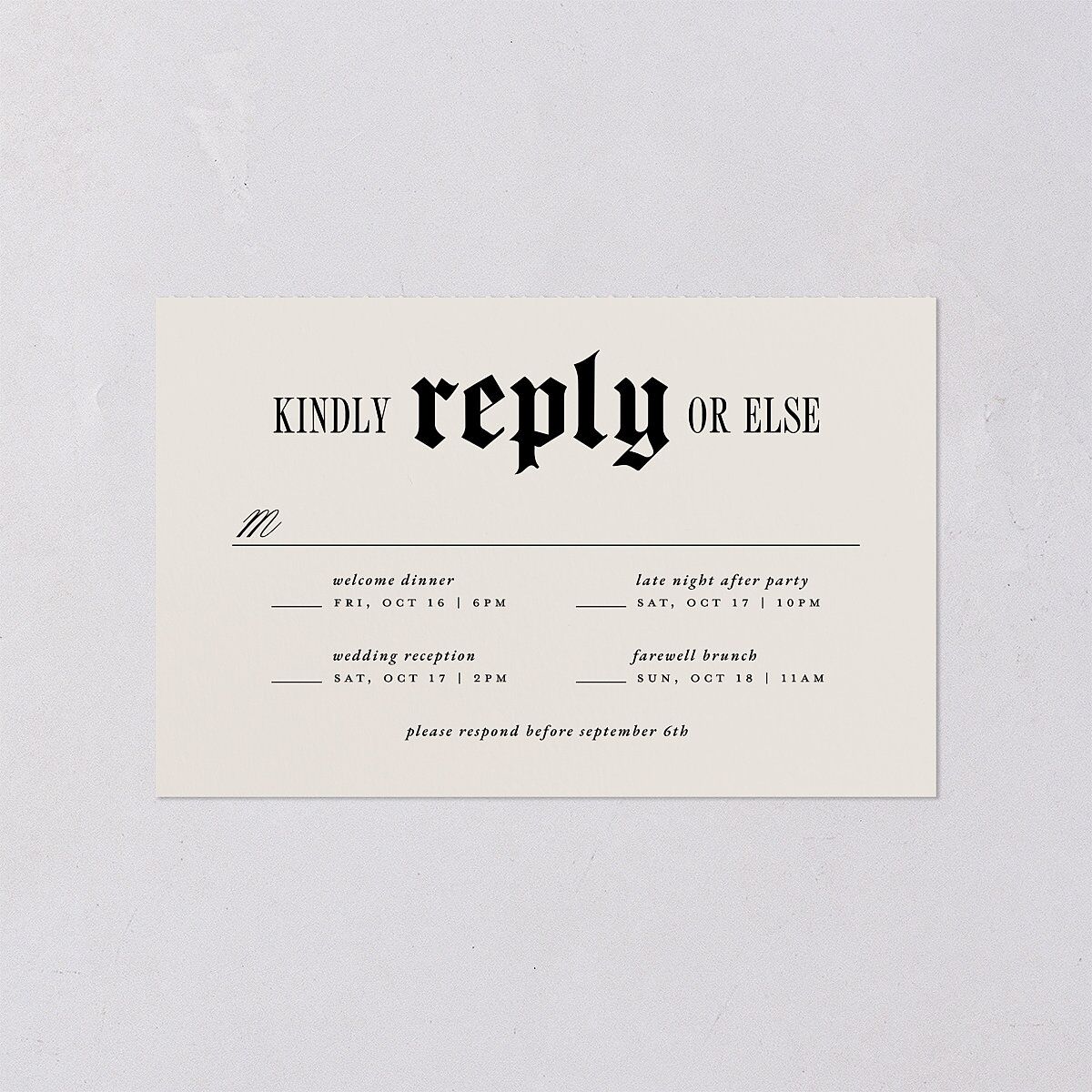 Til Death Gothic Photo All-in-One Wedding Invitations Sand Signature Light Both Recipient and Return Addresses No