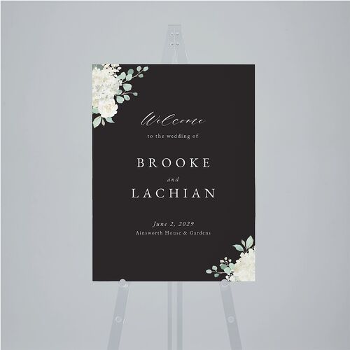 Elegant Hydrangea Standard Welcome Sign Medium Charcoal Standard Indoor Foam Core M Welcome