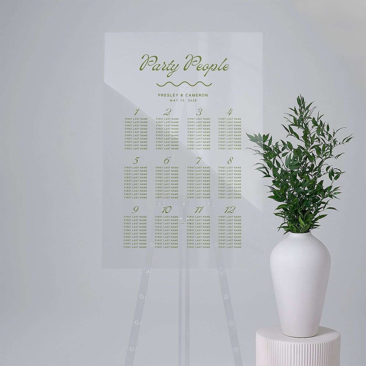 Cabana Stripes Acrylic Seating Chart Large Olive Standard Acrylic L Seating