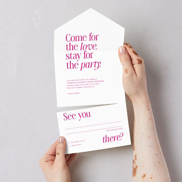 Stay For The Party All-in-One Wedding Invitations Hot Pink Signature Light Both Recipient and Return Addresses No
