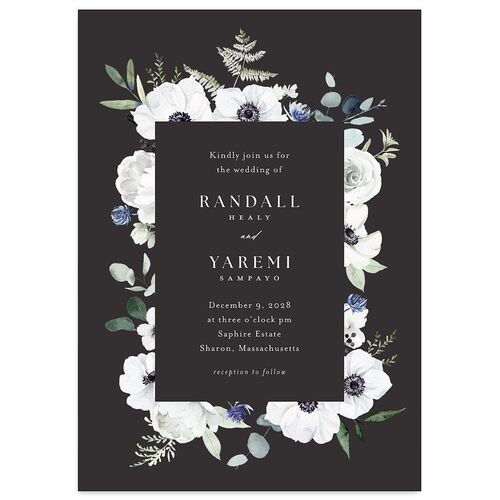 Elegant Anemone Wedding Invitations Charcoal Signature Blank No Standard