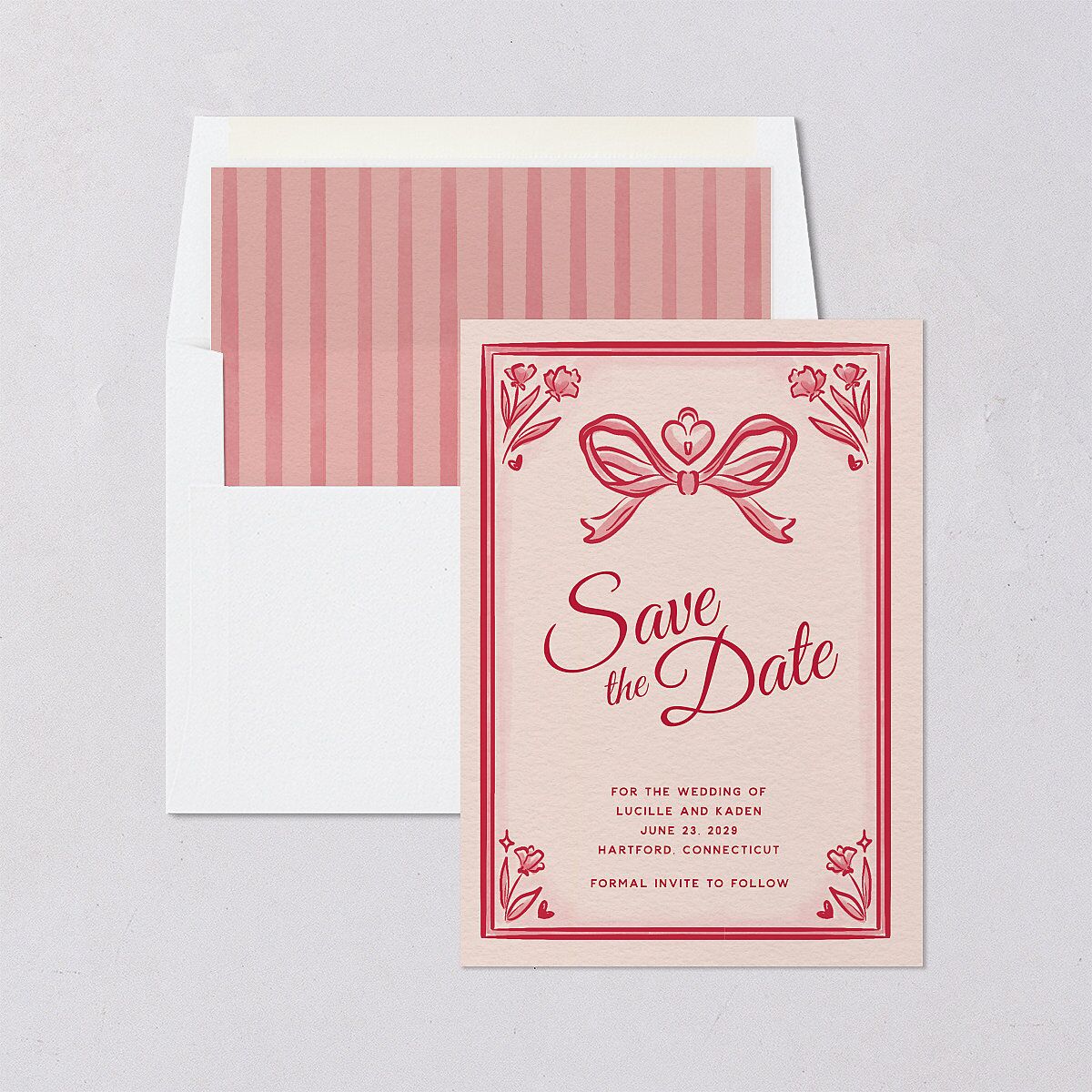 Vintage Heart Locket Save the Date Cards Crimson Signature smooth Blank No Rounded
