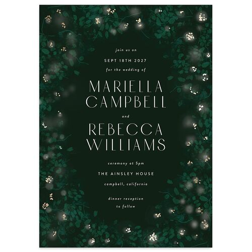 Moonlit Garden Wedding Invitations Gold Dark Emerald Signature Blank No Standard