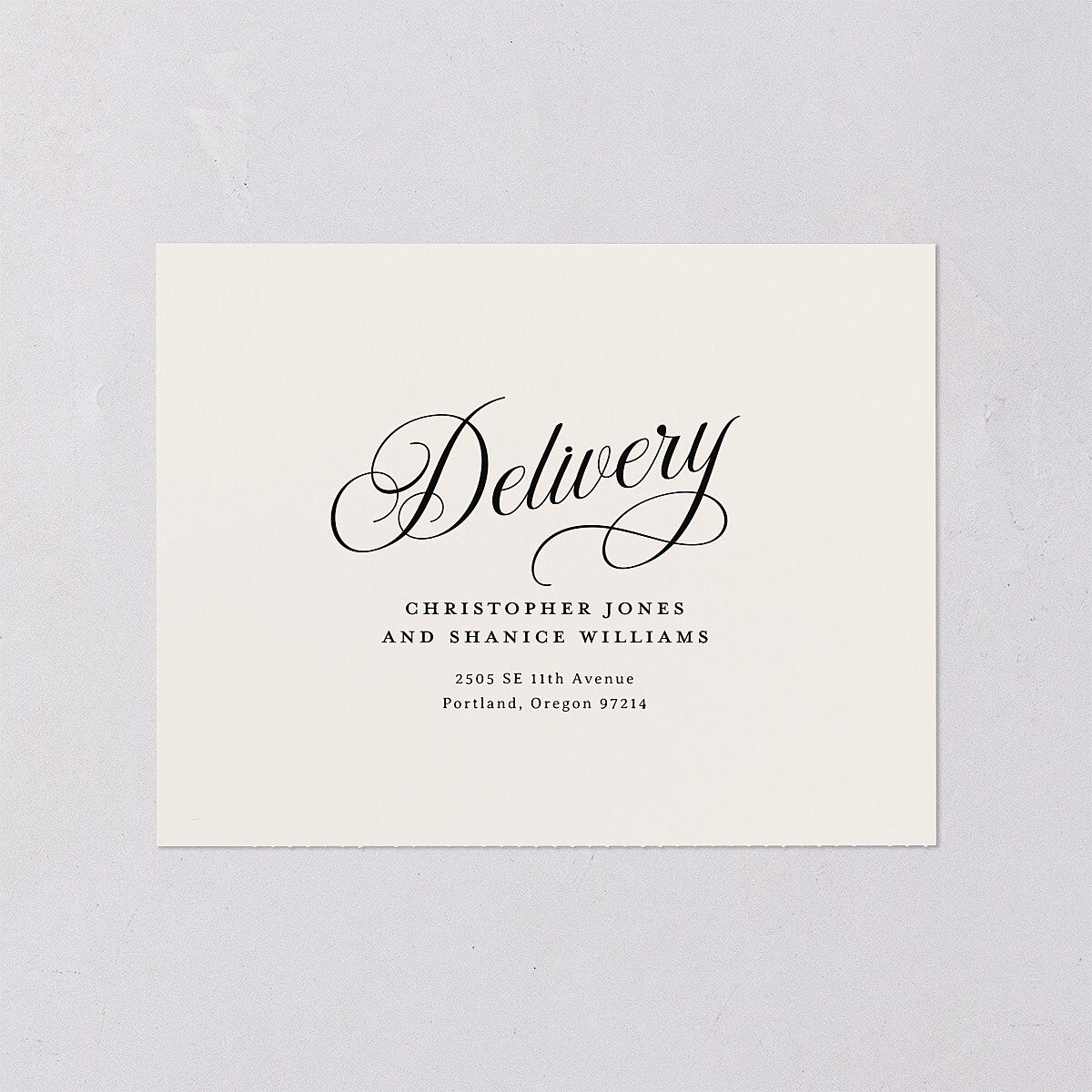 Elegant Hollywood Calligraphy All-in-One Wedding Invitations Licorice Signature Light Both Recipient and Return Addresses No