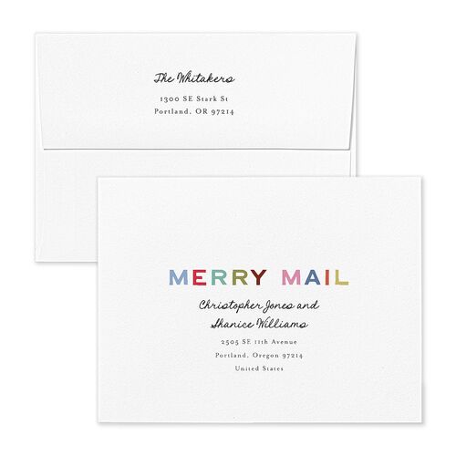 Very Merriest Retro Christmas Thank You Card Envelopes White Linen Both Recipient and Return Addresses Signature Standard