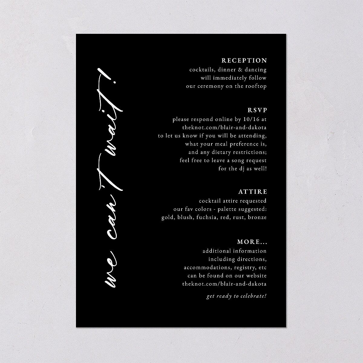 Vertical Names Wedding Invitations Licorice Signature Blank No
