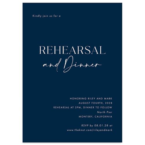 Modern Contrast Rehearsal Dinner Invitations Navy Signature Blank Standard