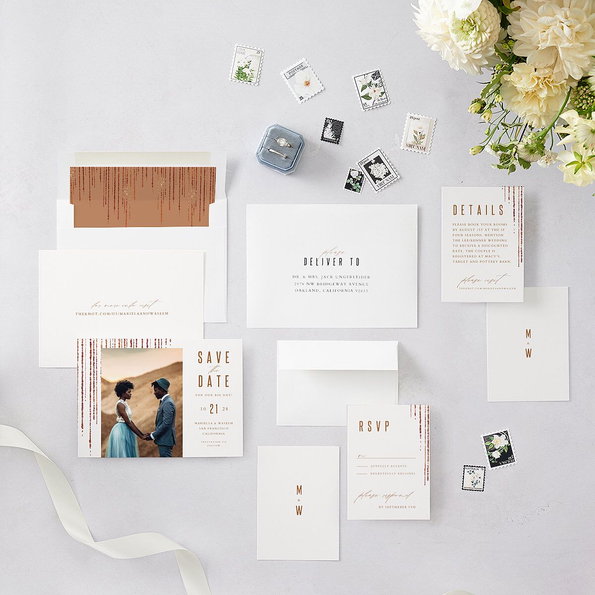 Classic Cascade Save The Date Cards Snow Signature smooth Blank No