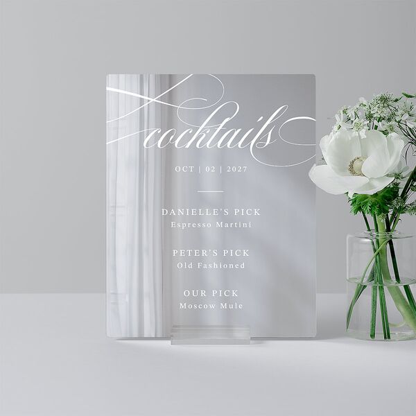 Photo Vow Mirrored Acrylic Bar Tabletop Sign X-small Pure White Standard Mirrored Acrylic XS Tabletop Bar