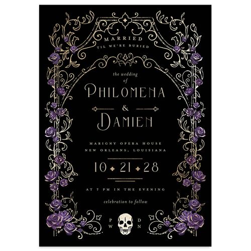 Gothic Gate Foil Wedding Invitations Gold Purple Petal Signature Blank No Standard