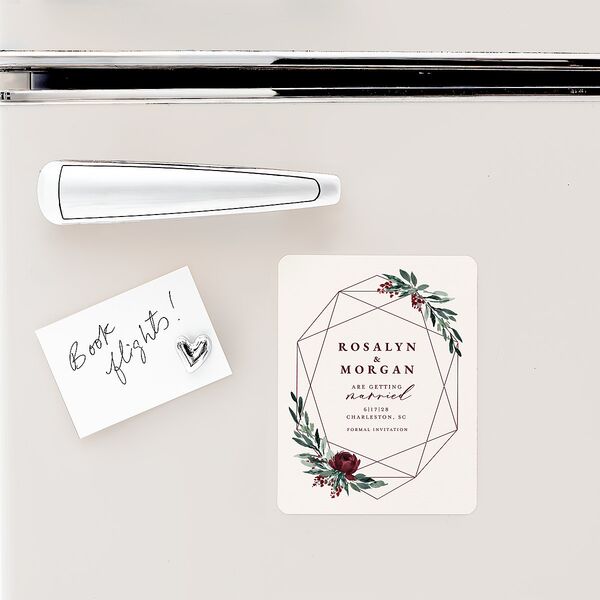 Gilded Botanical Foil Save The Date Magnets Burgundy Magnet Paper