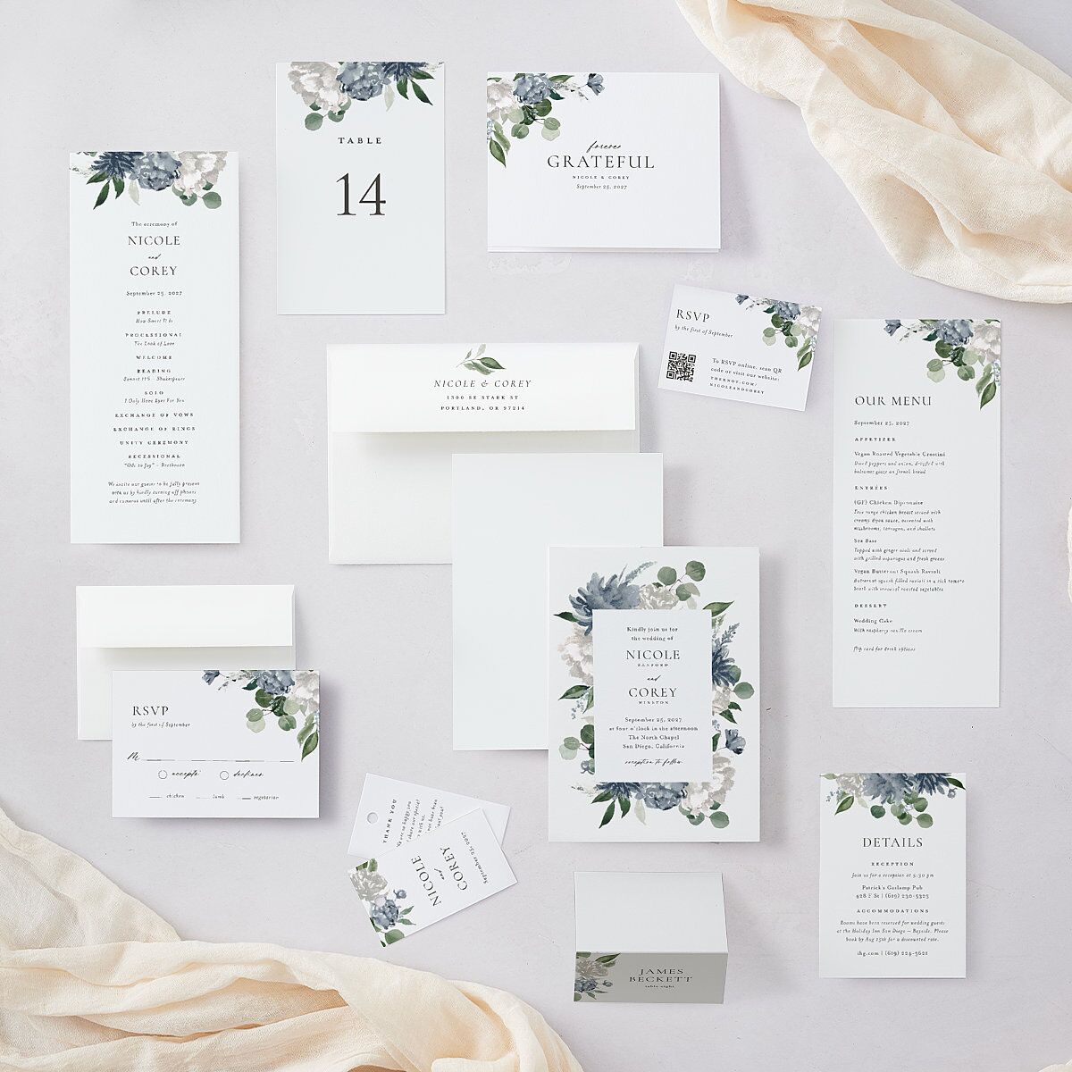 Timeless Bouquet Wedding Response Cards Dusty Blue Signature Standard