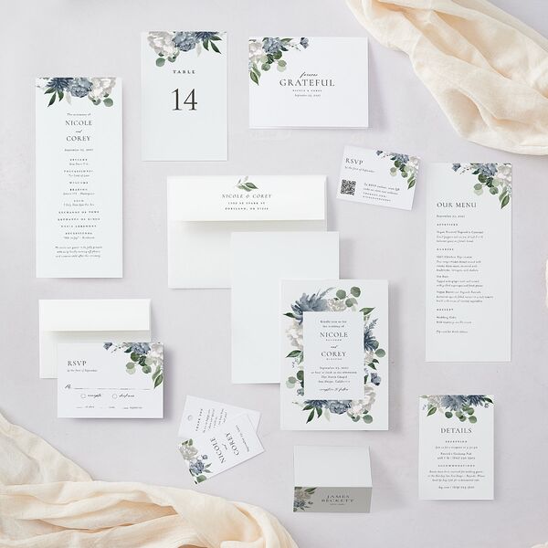 Timeless Bouquet Wedding Response Cards Dusty Blue Signature Standard