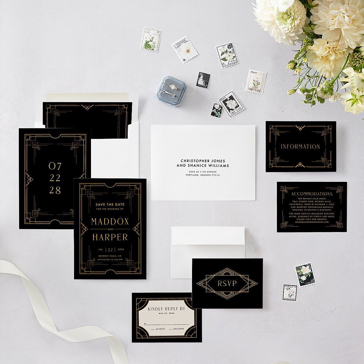 Vintage Hollywood Save The Date Cards Licorice Signature smooth Blank No Standard