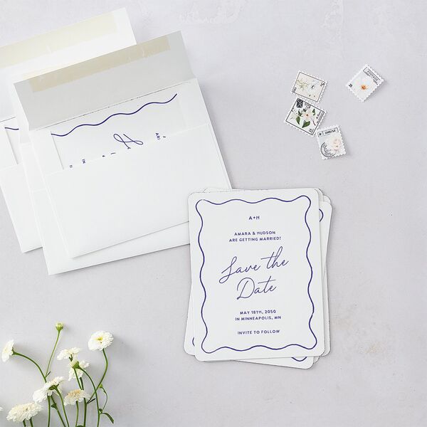 Hand Drawn Wavy Border Save The Date Magnets Sapphire Magnet Paper