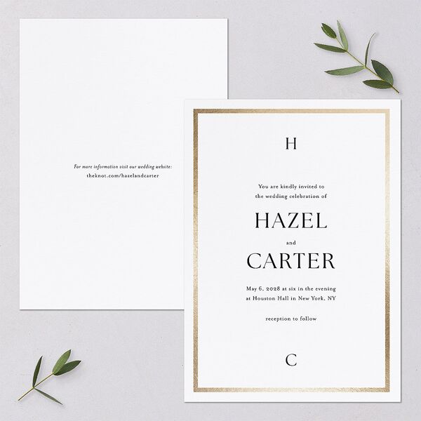 Simple Frame Wedding Invitations Gold Pure White Signature Blank No Standard