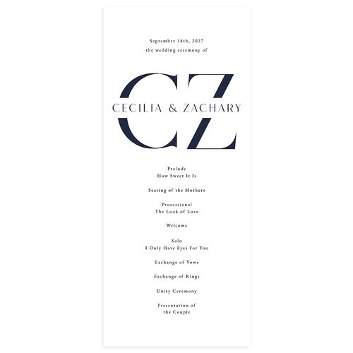 Simple Modern Monogram Wedding Programs Navy Signature