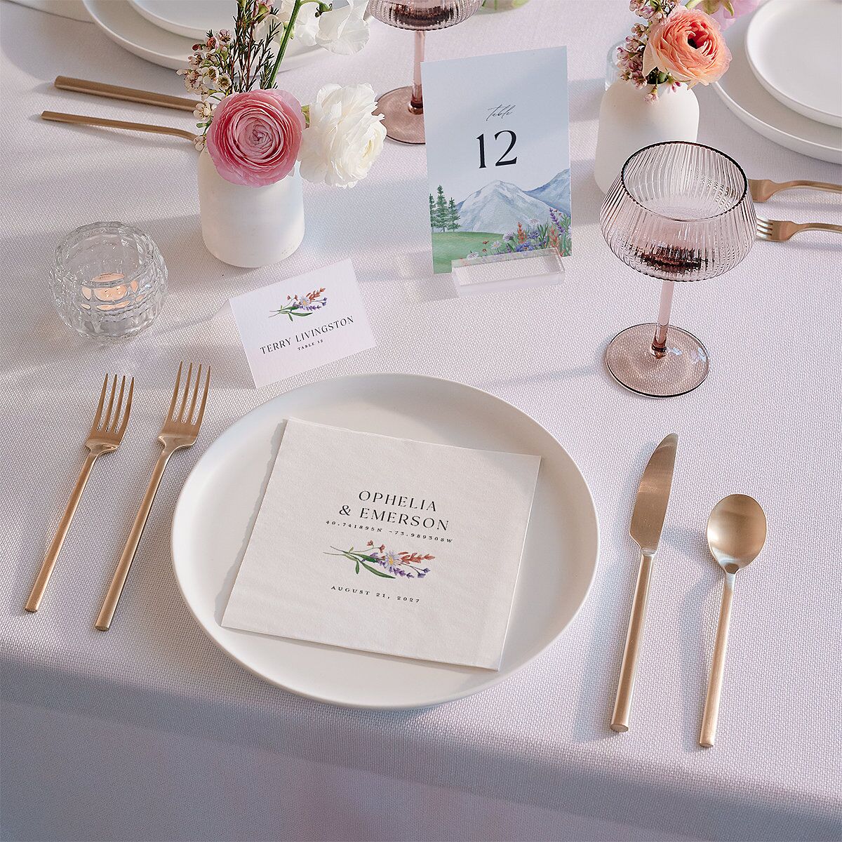Mountain Wildflowers Luncheon Napkins Dusty Blue Napkin Uncoined