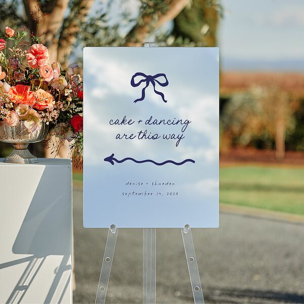 Dainty Bow Mirrored Acrylic Direction Sign Medium Navy Mirrored Acrylic M Direction Standard