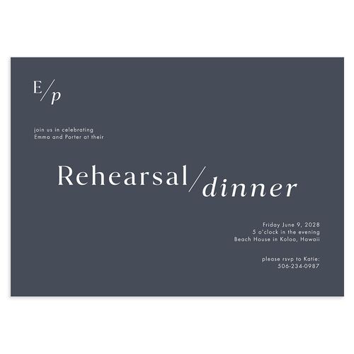 You and Me Rehearsal Dinner Invitations Midnight Navy Signature Blank Standard