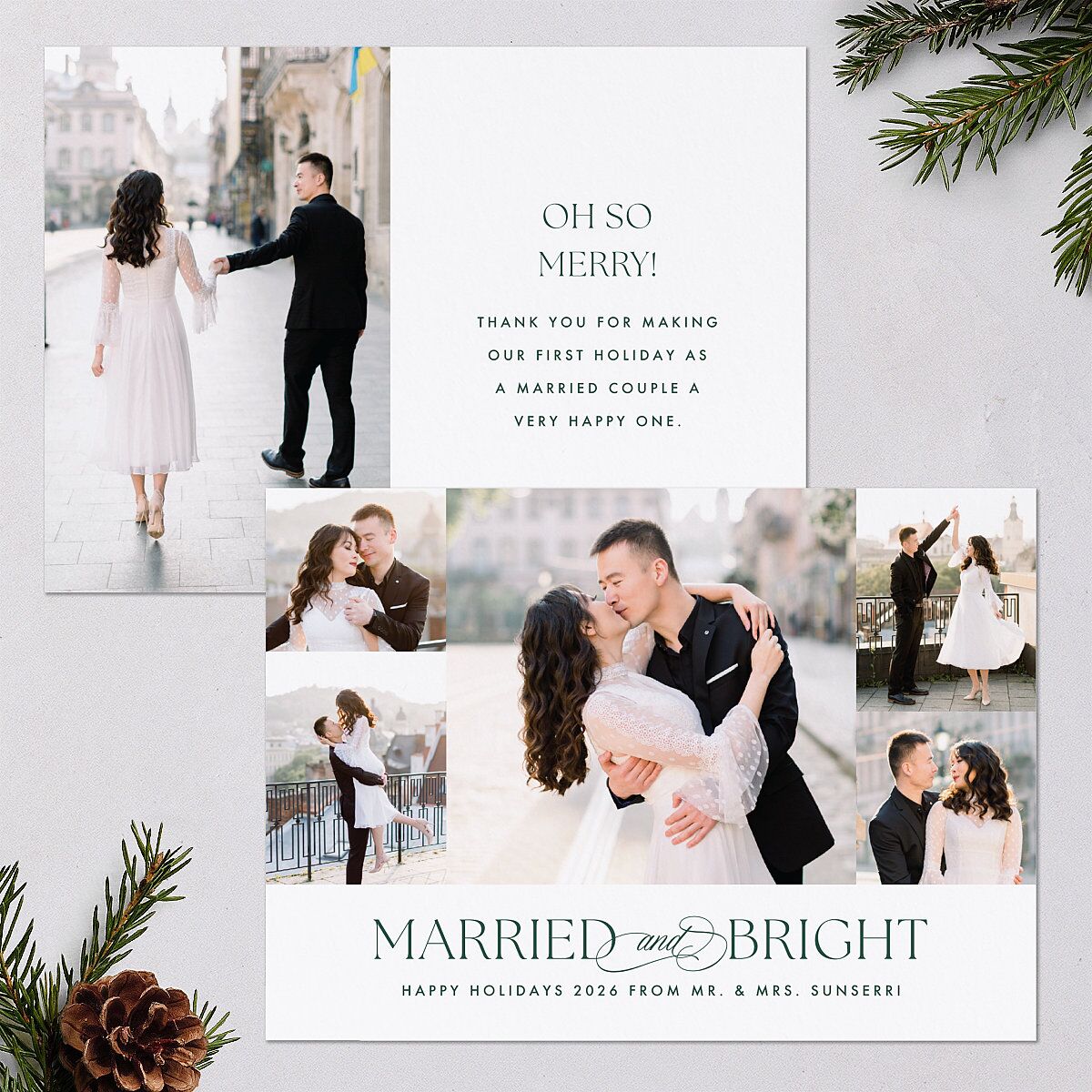 Married and Bright Wedding Gallery Holiday Cards Emerald Signature Blank Standard