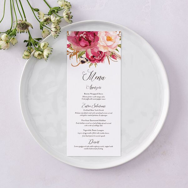 Bohemian Floral Menus Raspberry Signature