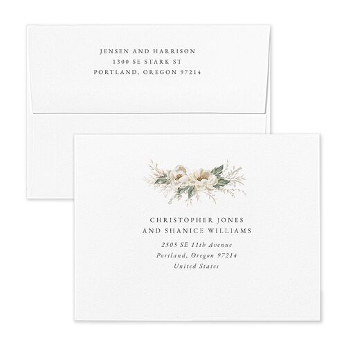 Greenery Laurel Save the Date Petite Card Envelopes White Sky Both Recipient and Return Addresses Signature Standard