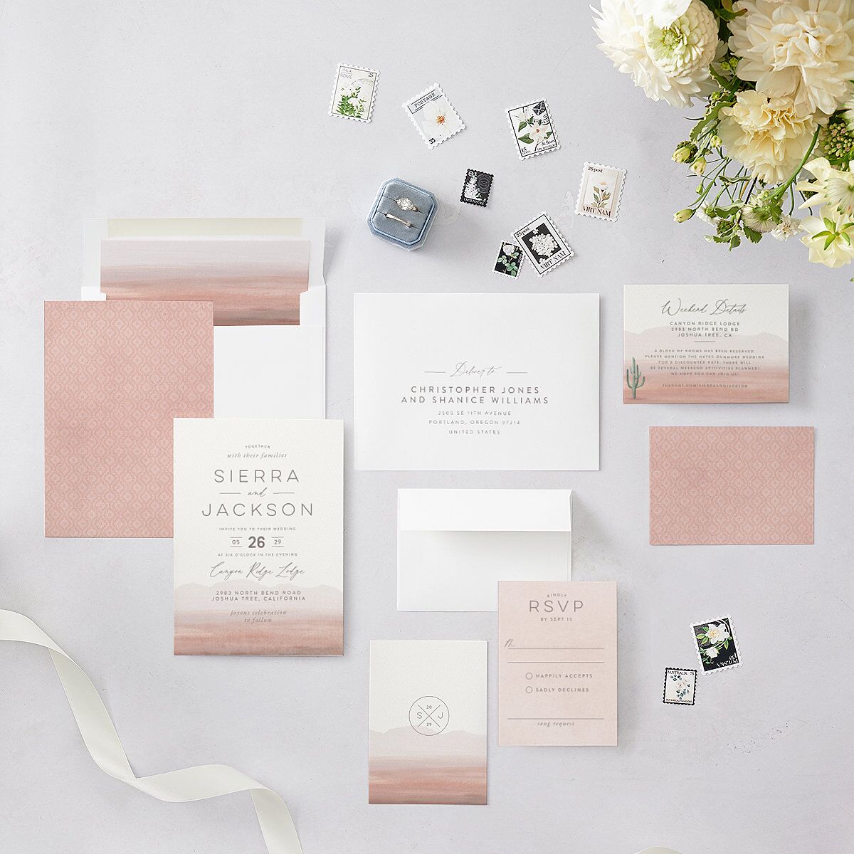 Painted Desert Wedding Invitations Dusty Rose Signature Blank No Standard