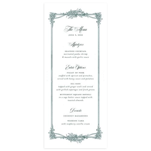 Elegant Antique Toile Frame Menus by Bridgerton Emerald Signature