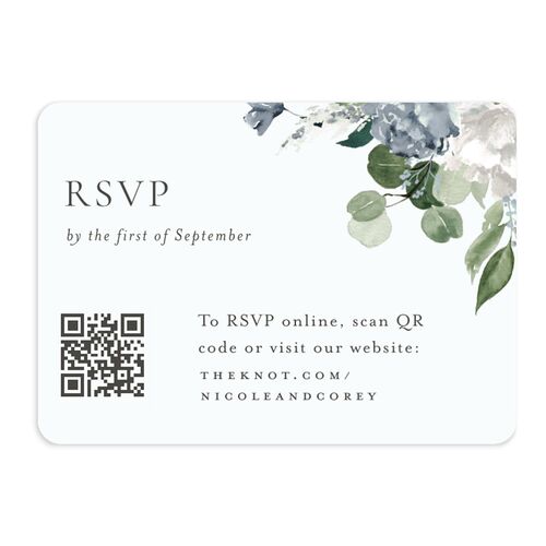 Timeless Bouquet QR Code RSVP Cards Dusty Blue Signature Rounded