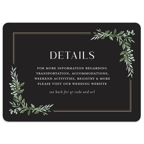 Greenery Frame Wedding Event Detail Cards Licorice Signature Rounded