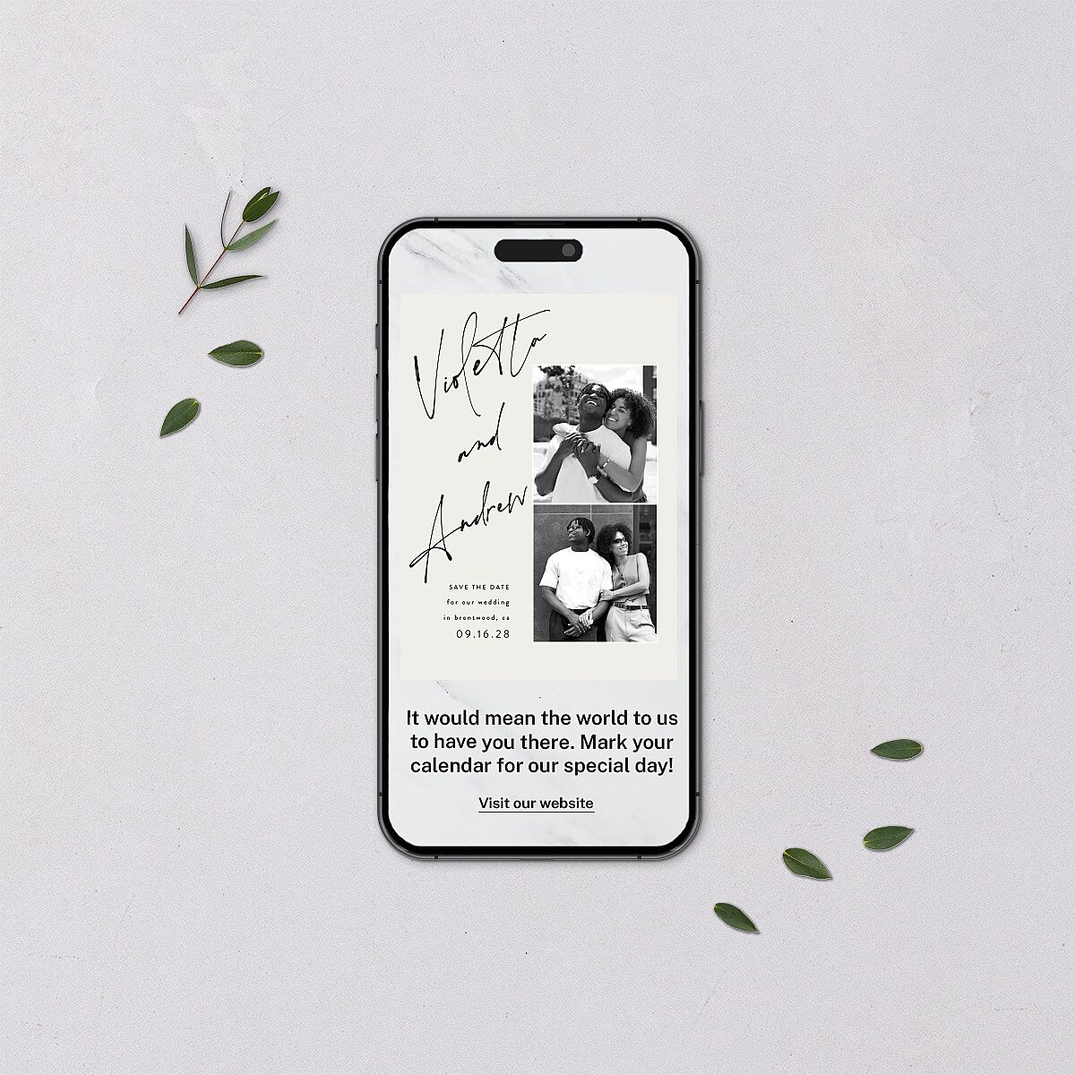 Signed Digital Save the Date Cards Licorice Dusty Blue Lets Celebrate Standard