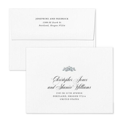 Black Tie Crest Thank You Card Envelopes White Dusty Blue Both Recipient and Return Addresses Signature Standard