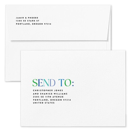 Big Cheers Holiday Card Envelopes Kraft Turquoise Both Recipient and Return Addresses Standard Signature