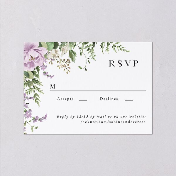Floral Fern Frame Wedding Response Cards Purple Petal Signature Standard