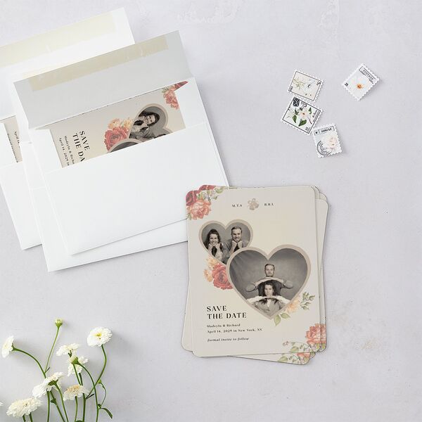 Vintage Awkward Photo Hearts Save The Date Magnets Barely Peach Magnet Paper