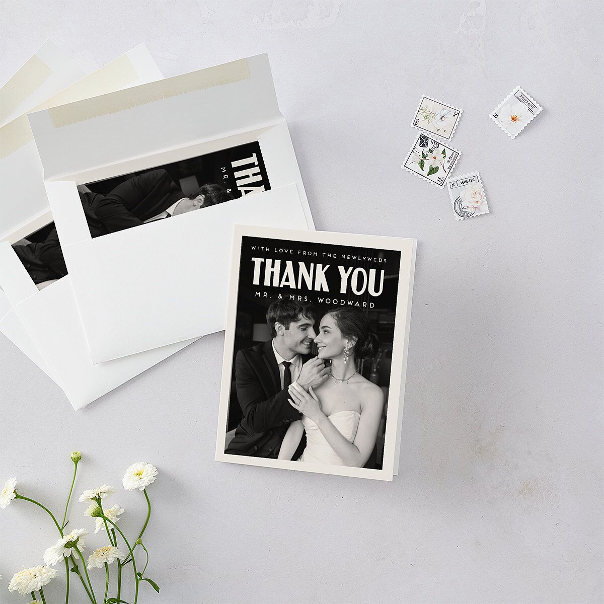 Vintage Art Deco Photo Thank You Cards Off-White