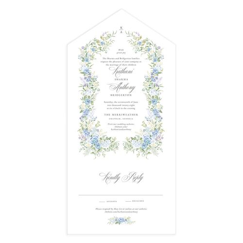 Glamorous Regency Garden All-in-One Wedding Invitations by Bridgerton Ice Blue Signature Light Both Recipient and Return Addresses No