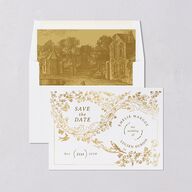 Vintage Toile Foil Save the Date Cards Gold Marigold Signature smooth Blank No