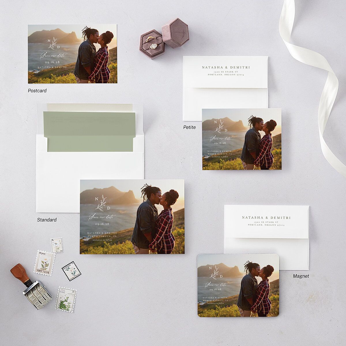 Botanical Monogram Save The Date Cards Dark Camo Signature smooth Blank No Standard