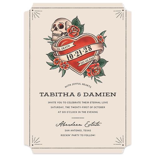 Til Death Tattoos Wedding Invitations Linen Signature Blank No Ticket