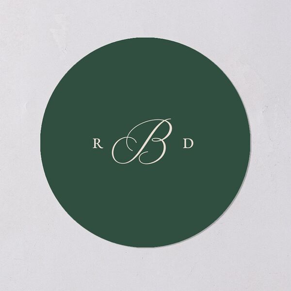Classic Monogram First Christmas Holiday Stickers Dark Emerald Circle