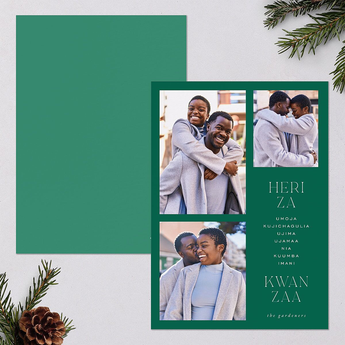 Kwanzaa Grid Holiday Cards Emerald Signature Blank Portrait Standard