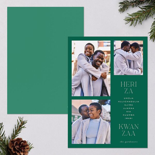 Kwanzaa Grid Holiday Cards Emerald Signature Blank Portrait Standard