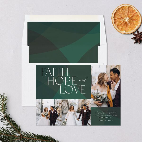 Faith Hope Love Holiday Cards Hunter Green Signature Blank Standard Landscape